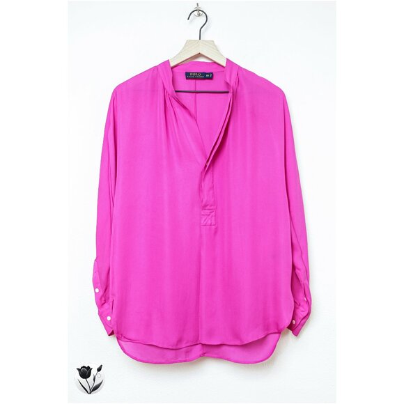 Women's POLO RALPH LAUREN Blouse XS 100% Silk Fuchsia Pink Long Sleeve RP$198 - Picture 1 of 10